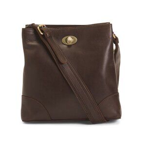 MARTA PONTI Chocolate Made In Portugal Leather Dual Entry Turn Lock Bucket Bag
